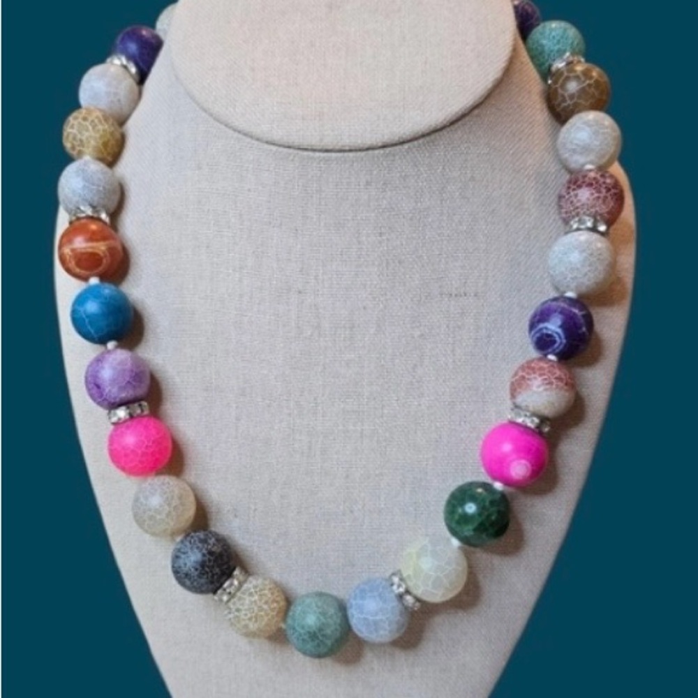 LUCAS LAMETH VINTAGE 925 STERLING SILVER MULTI COLOR QUARTZ GEMSTONE NECKLACE - Picture 7 of 10